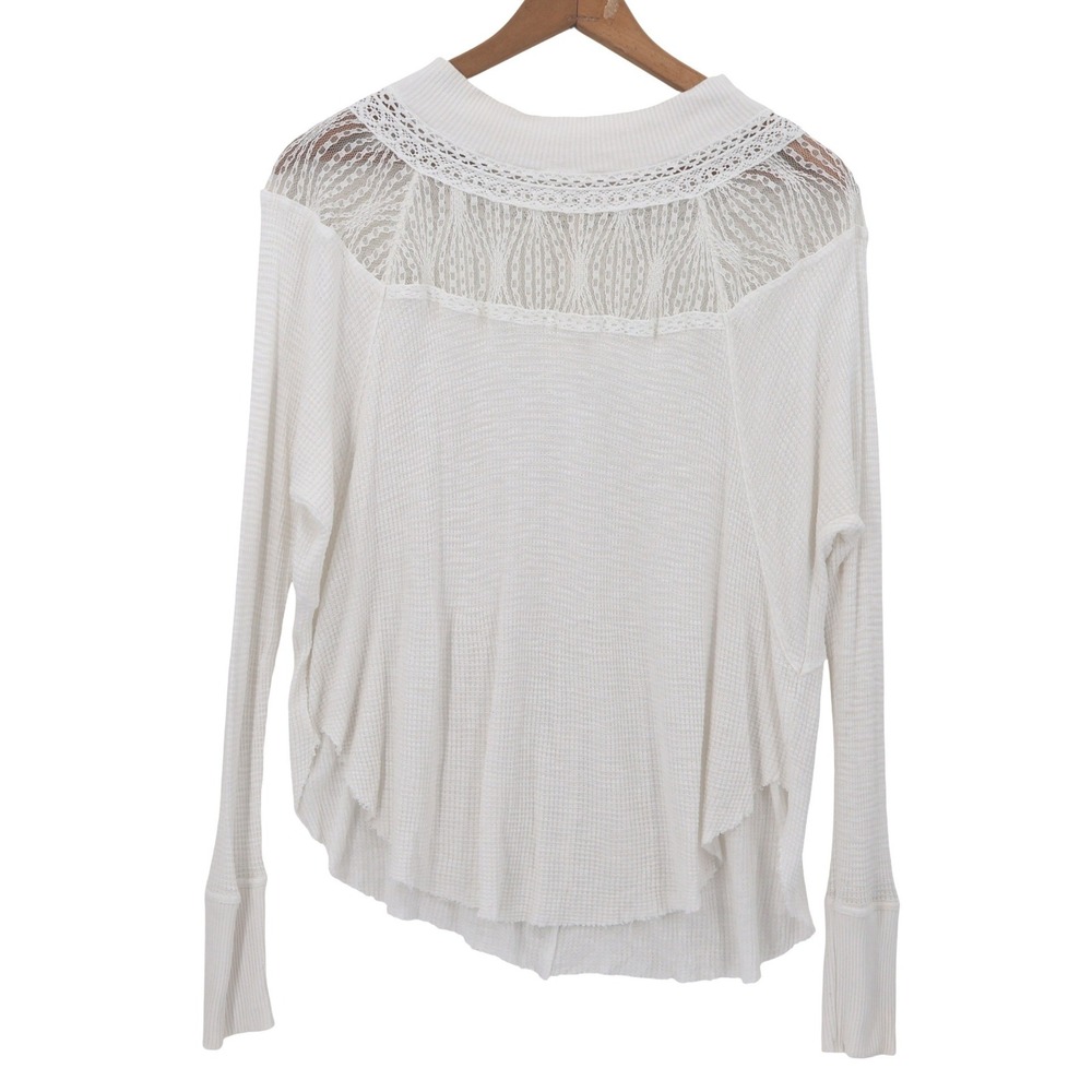 Free People Spring Valley Lace Waffle Thermal Top Womens Size S Ivory Oversized